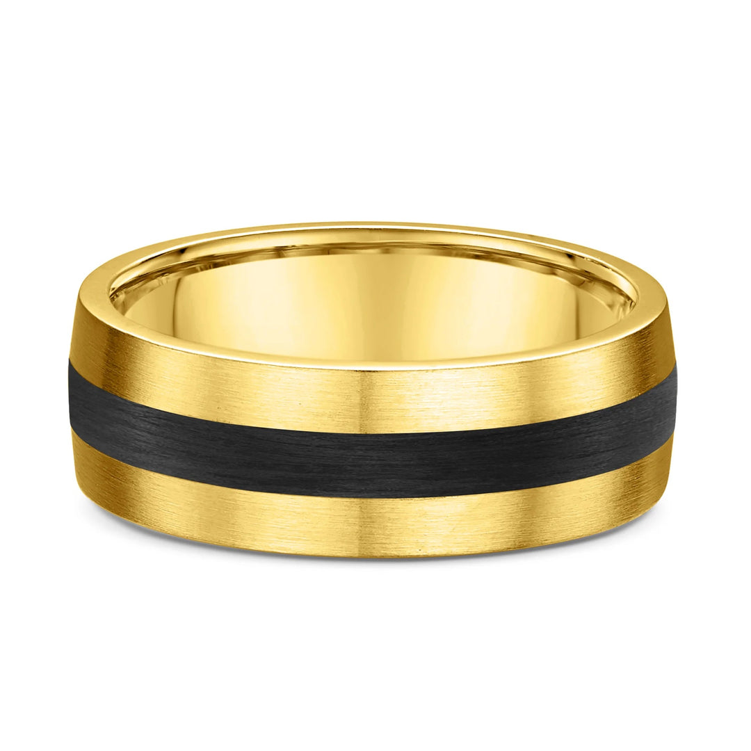 Carbon Fiber and Gold Grooved Men's Ring