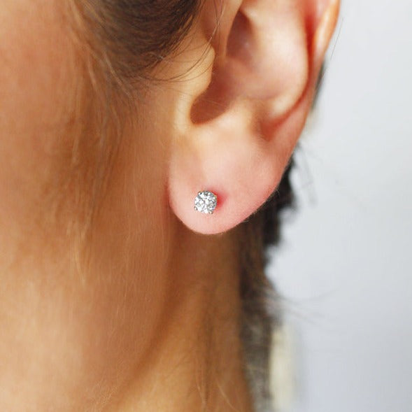 18K Four-Prong Round Diamond Stud Earrings (1 ct T.W)